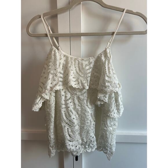 Everly White Lace Cold Shoulder Top Small - Picture 1 of 5
